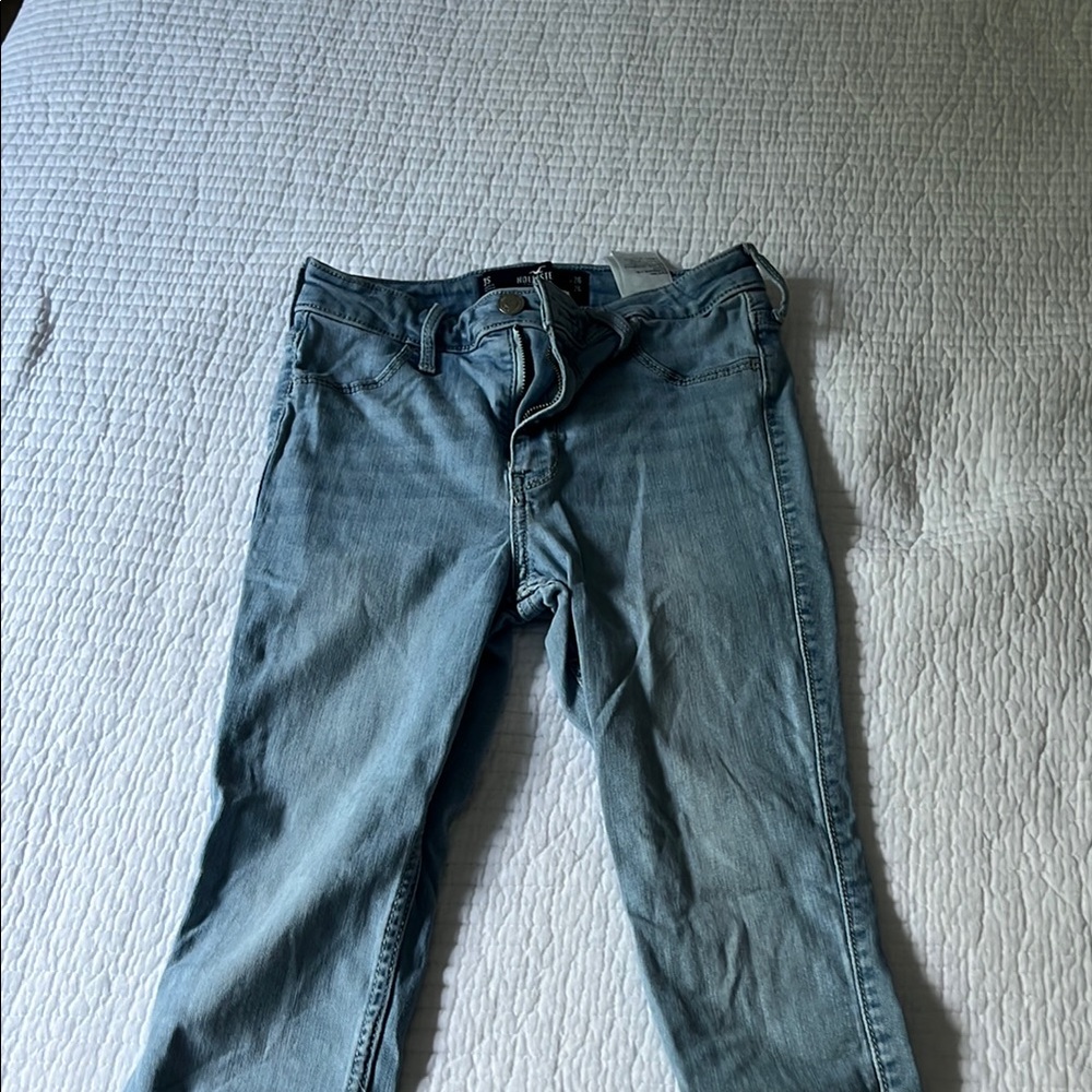 Hollister Blue Skinny Jeans with Stretch and Distressed Details